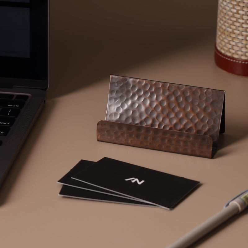 GoCraft Pure Copper Business Card Holder Stand â€“ Antique Finish, Holds 20-30 Cards, Stylish Desk Organizer for Office, Home, Professional Use, Elegant Business Card Display Holder - Image 5